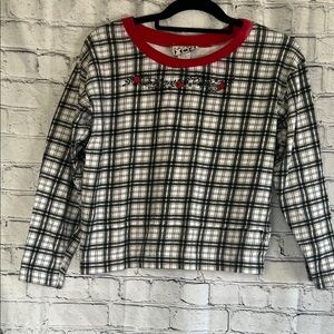 ⭐️ LA Jate Kickee Pants Plaid Long Sleeve Crop Top Tee w/Red Accents women L